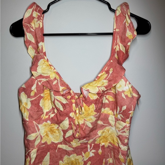WAYF Floral Ruffle Mini Dress Pink Yellow Roses Size S NWOT - Picture 2 of 5